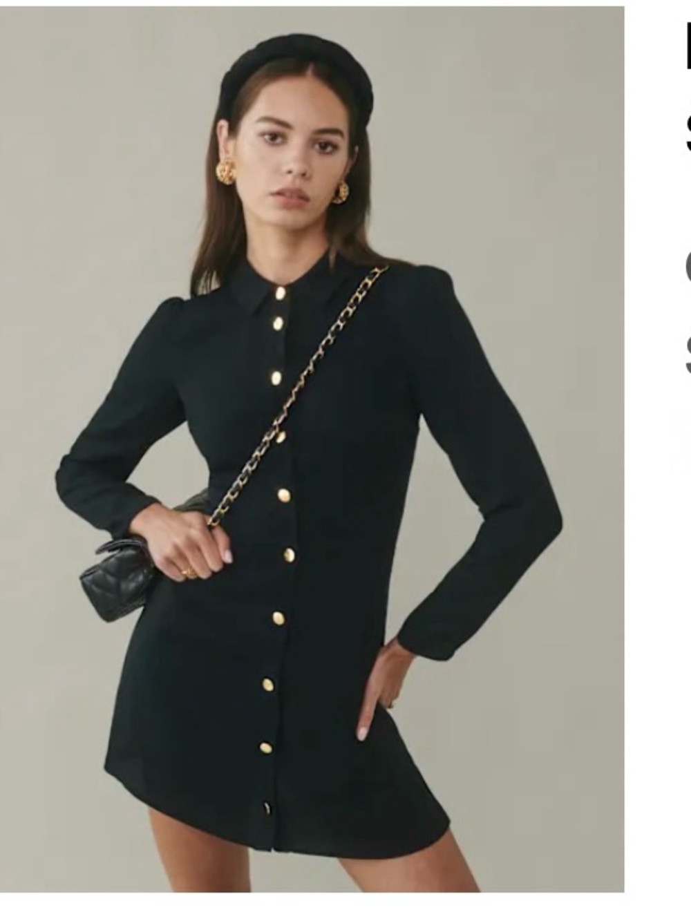 Reformation Black Button-Front Long-Sleeve Mini Dress